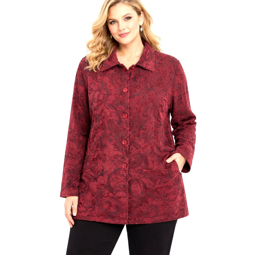 Fashion Bug Womens Jacket 18W 20W Burgundy Jacquard Tapestry‎ Textured Blazer